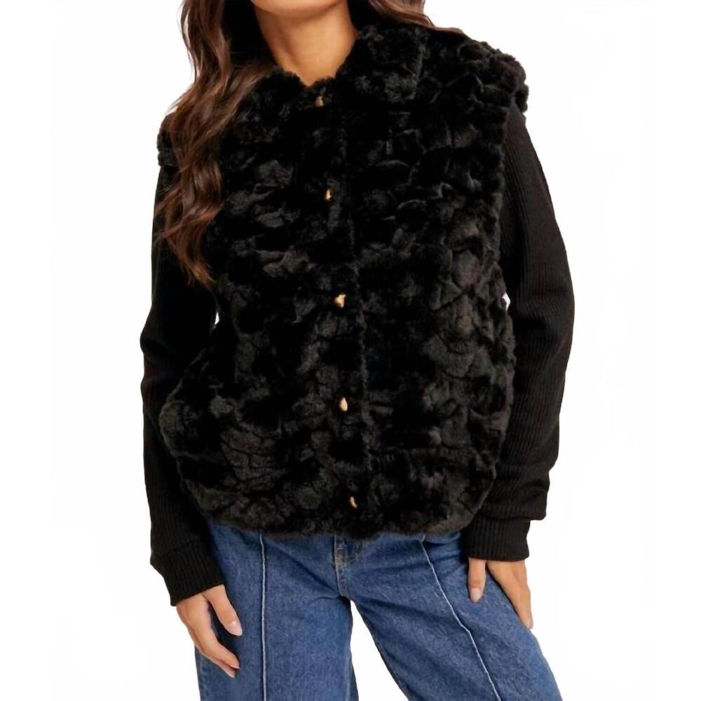 NEW HEM & THREAD knit sleeve fur jacket in black